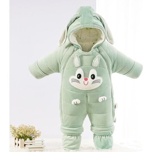 Winter Thick Warm Baby Onesies Hooded Toddler Boy Rompers Cartoon Kids Girl Overalls Clothes Fleece One Piece Children Snowsuits