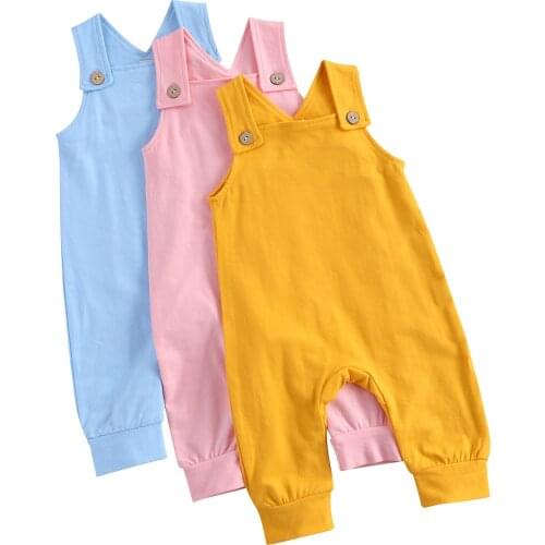 0-18M Infant Baby Boy Girl Summer Romper Solid Color Button Candy Color One Piece Jumpsuit Overalls Outfit