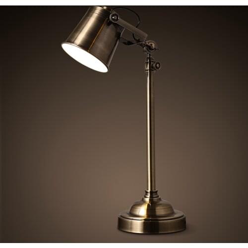 Creative American retro style bedroom bedside lamp iron copper industrial rotary work table lamp CL