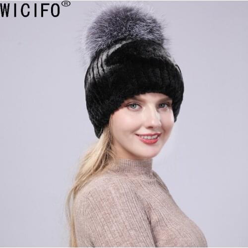 Ski caps Middle aged women in the winter rabbit fur womens knitted sweater hat fashionable fashion European and American style