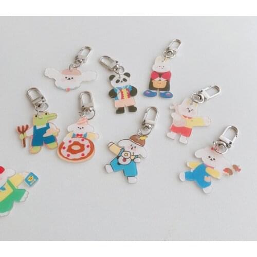 Cartoon Cute Animals Acrylic Key Holder Student Schoolbag Airpods Kawaii Decorative Pendant Fashion Ornament Key Chain Gift