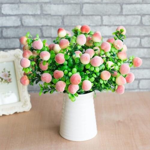 Artificial Flowers Simulation Peach Fruit Branch Fake Flower Plastic 6 Fork Peach Tree Artificial Berry Home Decoration Plants