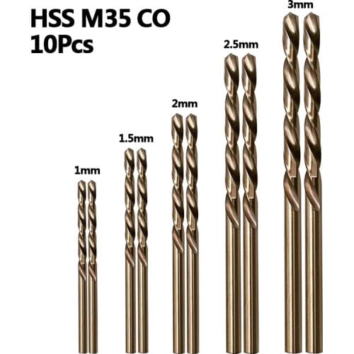 10Pcs HSS-CO-M35 cobalt High Hardness Straight Shank Twist Drill Bits Metal Stainless Steel Special Drill Bit 1/1.5/2/2.5/3mm