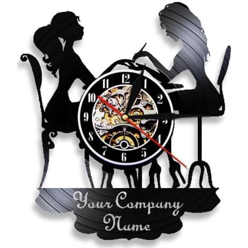 Custom Wall Clock Salon Company Name Vinyl Record Wall Clock Modern Design Personality Wall Decor For Beauty Nail Salon