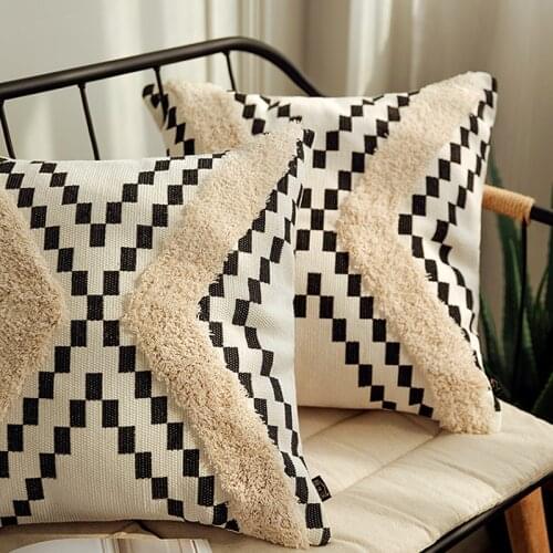 Morocco Tufting Pillow Case Geometric Pillowcase Nordic Cotton Back Support Cushion Cover Decorative Hotel Home Decor