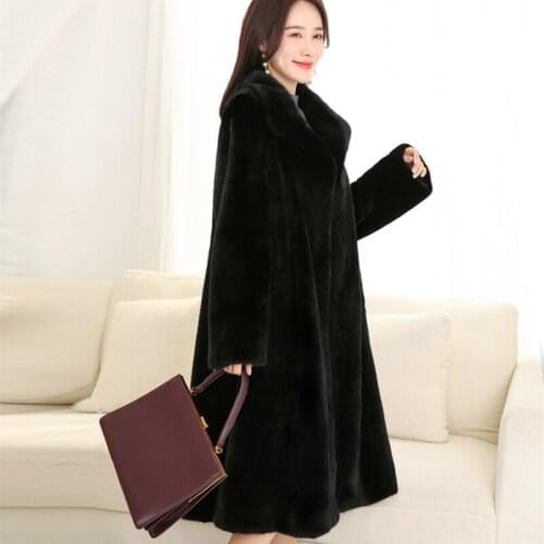 Mink Whole Fur Women X-Long Skirt Coat with Turn-down Collar Winter Thick Warm Female Mink Fur Jacket