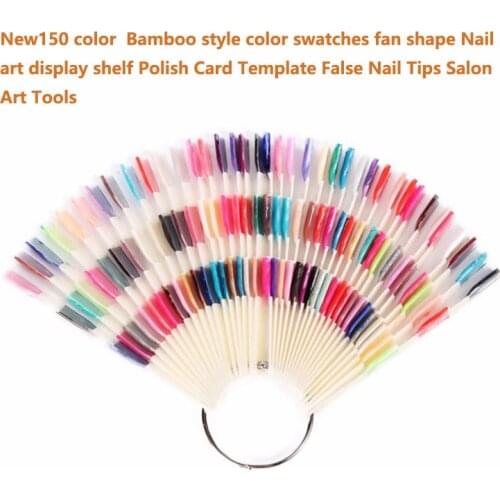 New150 color Bamboo style color swatches fan shape Nail art display shelf Polish Card Template False Nail Tips Salon Art Tools