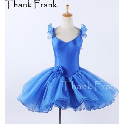Solid Blue Ballet Tutu Dress Girls Women Ruffle Sleeves Ballerina Costume Child Dance Dresses Adult Elegant Rave Stagewear C631