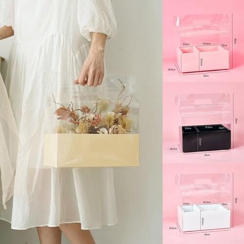 Portable Flower Arrangement Gifts Box Transparent Flower Bouquet Packaging Bags Wedding Ceremony Folding PVC Cake Gift Paper Box