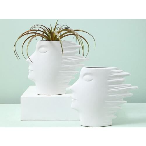 Nordic Modern Face Vase Decoration Creative White Face Art Flower Arrangement Home Living Room Ceramic Flower Inserts Plant Jar