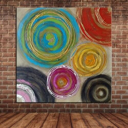 Modern abstract oil painting Blue and brown circles canvas handpainted office poster cuadros decoracion for living room decor