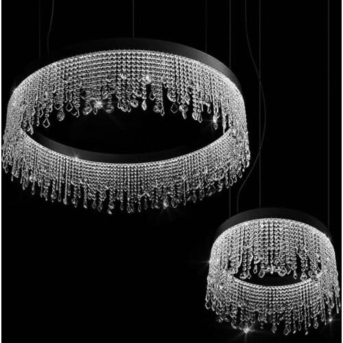 Modern Luxury Crystal Led Pendant Lights Steel Dimmable Pendant Lamp Living Room Circle Hang Lamp Lustre Suspend Lamp Fixture