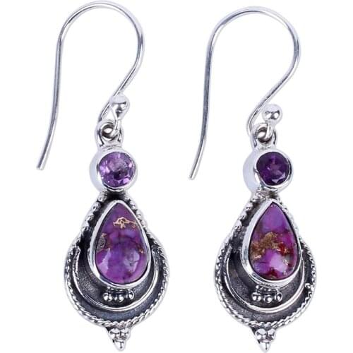 Vintage Purple Crystal Water Drop Ethnic Earrings For Ladies Bohemian Party Handmade Earrings Jewelry Aretes De Mujer