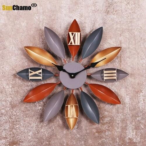 Vintage Loft Industrial Wind Leaf Iron Clock Bar Cafe Living Room Bedroom Clock Decoration Office Creative Wall Watches Design