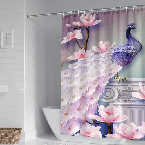 Colorful Peacock Shower Curtains Beaytiful Bird Pattern Bathroom Decor Home Bath Bathtub Waterproof Polyester Curtain Set Cheap