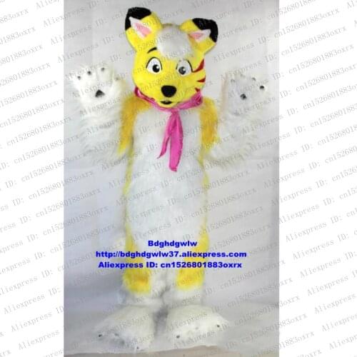 Yellow White Long Fur Furry Wolf Fox Husky Dog Fursuit Mascot Costume Character Return Banquet Pedagogical Exhibition zx1339