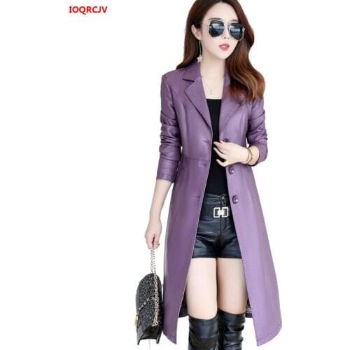 2020 Autumn Winter Women Leather Jackets Fashion Slim Female Pu Faux Leather Jacket Long Trench Coat Outwear Plus Size 5XL W1429