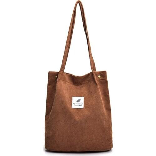 Women Soft Corduroy Reusable Grocery Tote Shopping Bag Shoulder Bag Environmental Storage Handbag