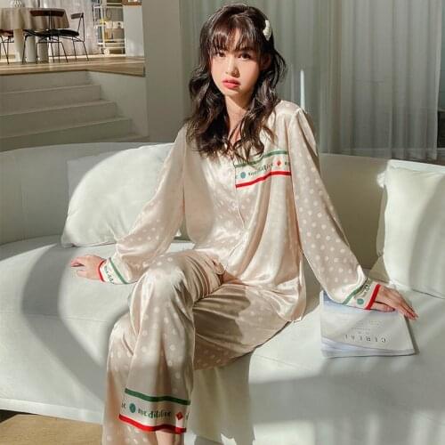 Women Pajamas Sets Plus Size Printing Satin Chiffon Womens Pyjamas Pajamas For Women Sleepwear Female Loose Home Clothes