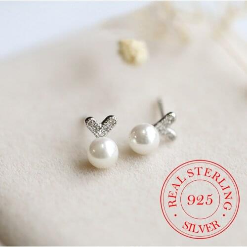 Female Heart Stud Earring 925 Sterling Silver Pearl Earrings For Women Gift Sterling-silver-jewelry Pendientes Mujer
