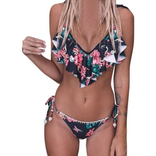 Deep V-Neck Women Bandage Bikini Set Push-Up Brazilian Bikini Set Print Swimwear Beachwear Swimsuit Mujer Harajuku Bathing Suit