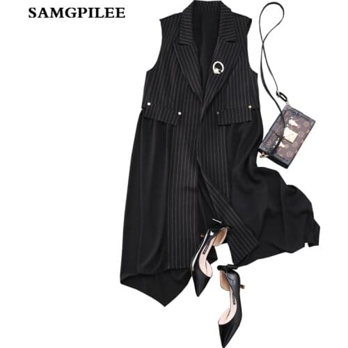 Coletes Colete Feminino 2020 New Spring Casual Long Striped Turn-down Collar Open Stitch Women Vests L-3xl