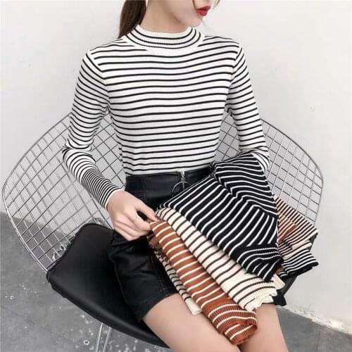 Woman Sweaters 2020 Sweater Womens Autumn Winter Turtleneck Striped Retro Womens Sweater Femme Chandails Pull Hiver