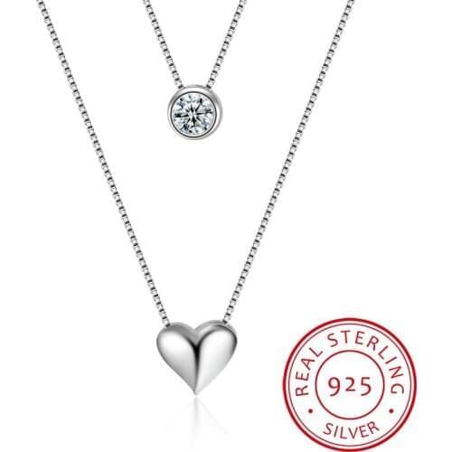 Love Heart Shape S925 Double Layer Geometric Pendant Necklaces for Women Bijoux Statement Necklace Party Fine Jewelry