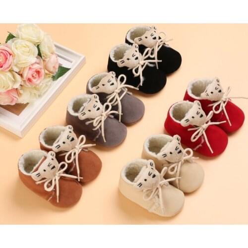 Winter Lace up Warm Newborn Baby Cute Bear Toddler Boy Girl Boots Short Plush Soft Soled Anti-slip Baby Warm Shoes 0-18M