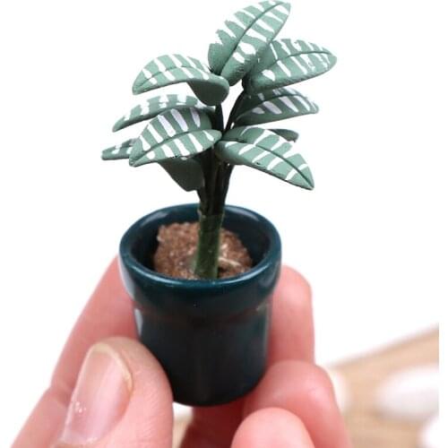 1/12 Green Plant in Pot Dollhouse Miniature Garden Accessory Kitchen Toys Doll House Decoration Classic Pretend Toys for Kid