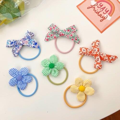 1 Set Baby Girls Cute Striped Plaid Bow Flower Scrunchies Rubber Bands Hairpins Children Soft Hair Clips Kids Hair Accessories