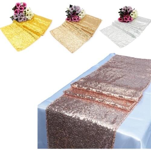 1pcs Sequin Table Runner Shiny Gold Silver Luxury Style Embroider Sequin Table Cover for Wedding Decors Home Dinner Party Supply