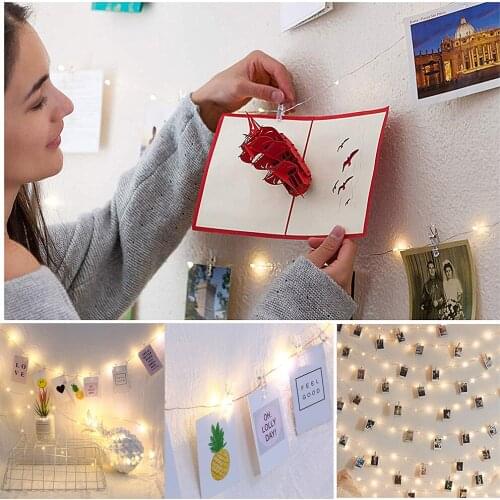 2M 20 /5M 50 Led/10M 100 Led Photo Clips String Lights Holder Indoor String Lights for Hanging Photos Pictures Cards Clip Holder