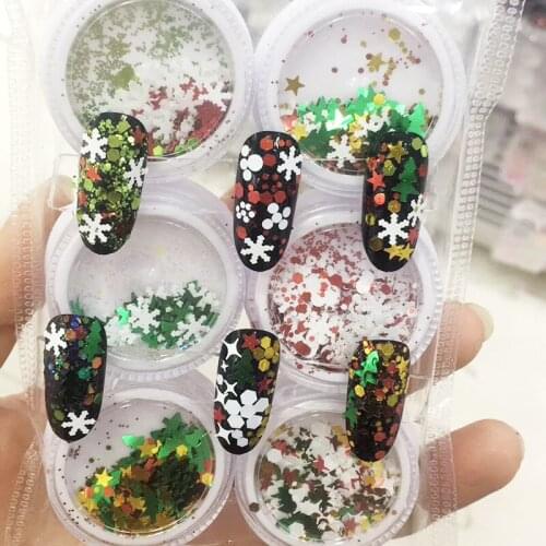 6 jar MIX Confetti Sequin Glitter Tumbler for Christmas Nail DIY Decoration Snowflake/star/Christmas Tree Nail Sequin Flake HJ2S
