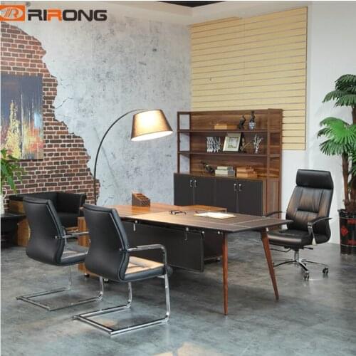 Antique Loft Style Wooden Walnut Veneeer With Leather Antique Office Study Home Executive Ceo Table Desk