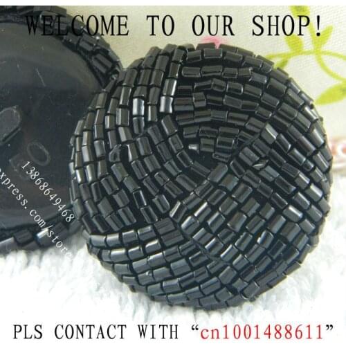 Free Shipping 5 Pcs/lot Black 28MM Plastic Hand made Pretty Beads Button, Black Shank Button Decorative coat dress bag shoes