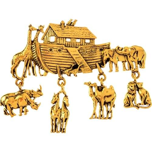 CINDY XIANG Creative Noahs Ark Boat Brooches For Women Men Vintage Cute Anime Animal Brooch Pins Jewelry Kids Christmas Gift