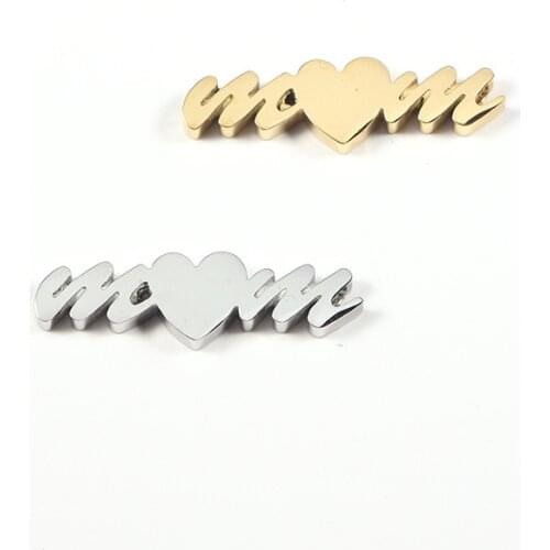 5Pcs/Lot Mom Letter Beads Charms Mirror Polish Stainless Steel For DIY Making Necklace Bracelets Mothers Day Gift