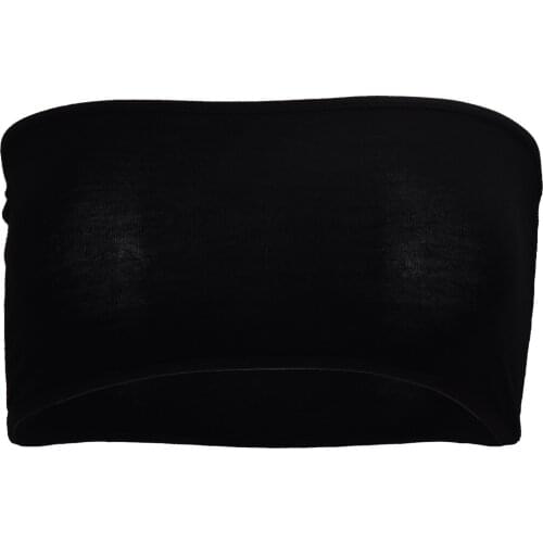 Black sexy strapless boob tube top bandeau bra wiping clubwear crop stretch