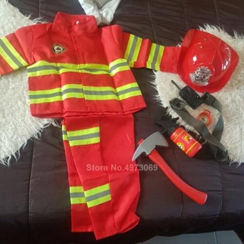 Fireman Uniform Kids Carnival Party Boys Girls Costumes Firefighter Halloween Performance Role Play for Fancy Party with Belt