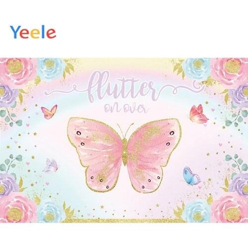 Flower leaves Gold Point Butterfly Baby Birthday Party Backdrop Photography Custom Photographic Background For Photo Studio