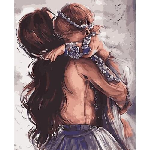 GATYZTORY DIY Painting By Numbers Kit Woman and Child Figure Painting Wall Art Picture Canvas Painting For Room Decor Gift Art