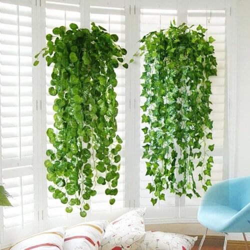 95CM Green Artificial Leaves Plant Vine Wedding Party Family Garden Wall Party Decoration Vine Wall Climber Lvy Wreath
