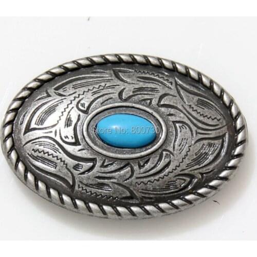 KB302) 10pc Prairie Dust Oval Concho 1-7/16" x 1" (2.5 cm) Antique-Silver w/ Blue-Stone Leathercraft