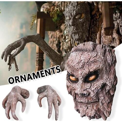 Jardin Creative Resin Tree Faces Decor Outdoor Whimsical Paw Tree Hugger Statues Bark Ghost Face Facial Features Decoration