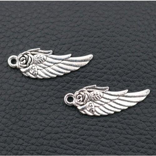 Wings Amulet Pendant, Angel Wings Charms, Rose Wings Charms, DIY Handmade Jewelry Charms, Silver Plated A2022 10pcs