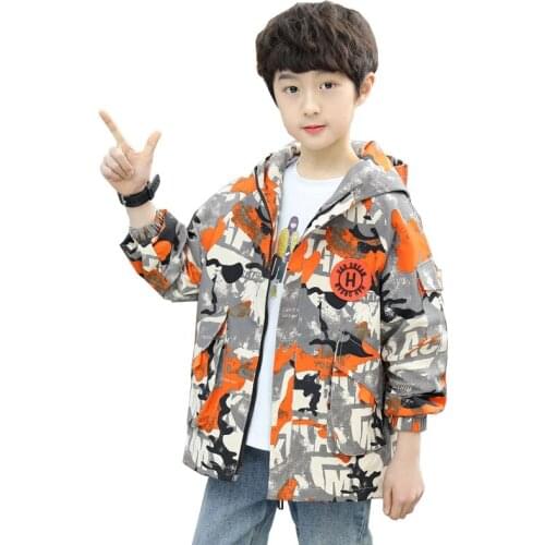 Childrens clothing boys color-blocking letters hooded jacket new spring and autumn childrens casual outerwear 4-12 years old