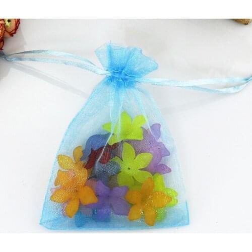 Hot Sale 100pcs/lot Light Blue Organza Jewelry Bag 17x23cm Cute Wedding Jewelry Pouches Drawable Charms Packaging Gift Bag