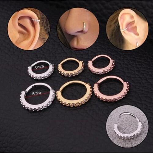 Fashion 6/8mm Surgical Steel Hinge Segment Rings Nose Hoops Ear Piercing Helix Tragus Nose Rings Ear Cartiliage Tragus Body Jewe