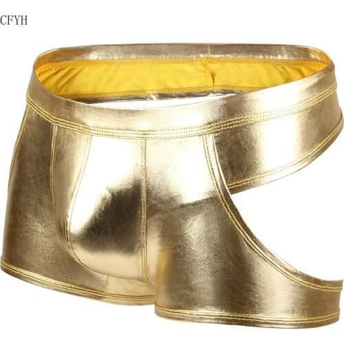 Men Underwear Boxers Shorts Patent Leather Tights Nightclub Stage Ds Clothing Underwear Men Boxer Gay Sexy Mens Underwear